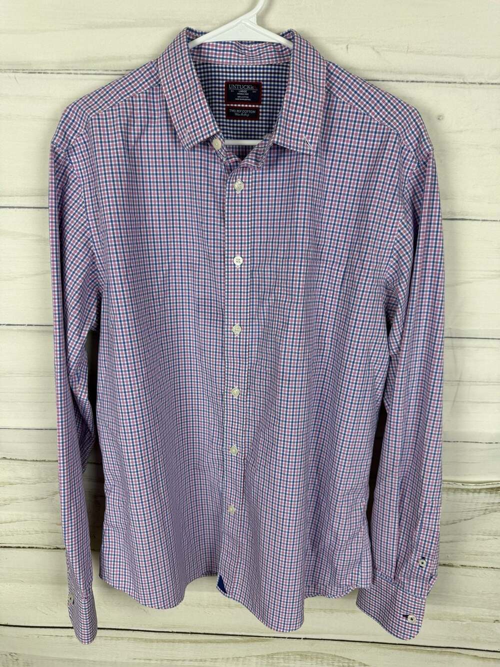 UNTUCKit MensLarge  Sleeve Button-Down Plaid Shirt, Wrinkle-Free Two Ply Cotton